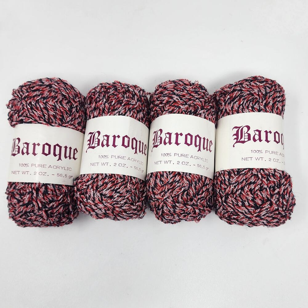 4 Skeins Vintage Baroque Yarn Variegated Color Red Pink Black 56 g Each Acrylic